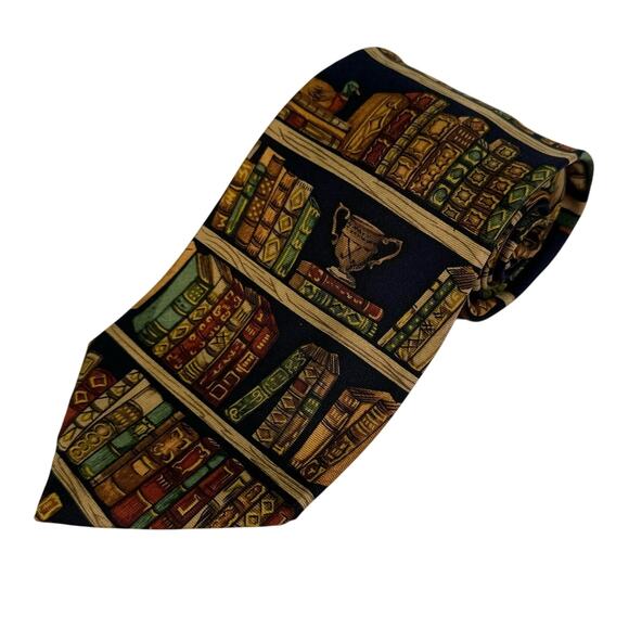 Alynn Neckwear Ex Libris Silk Tie Adjustable Pointed Brown Mens One Size - Picture 1 of 11